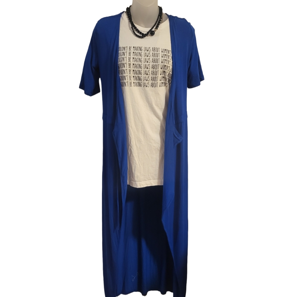 Forever21 Classy Blue Wrap Maxi Stretch Short Sleeve Tie Dress or Cardigan sz S